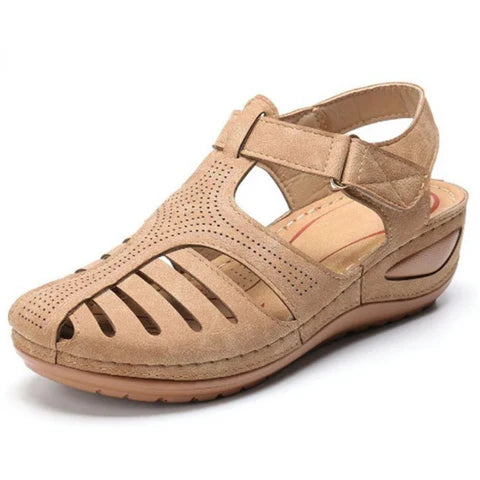 Aline | Dames Enkelband Comfortabele Sleehak Sandalen Beige