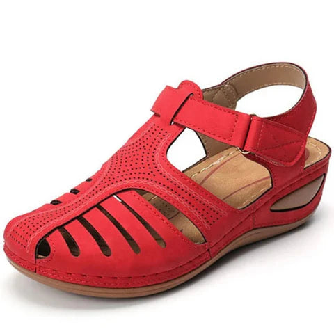 Aline | Dames Enkelband Comfortabele Sleehak Sandalen Roodbruin