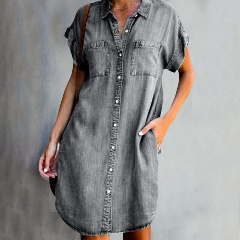 Aline | Denim Blousejurk Korte Mouw Grijs