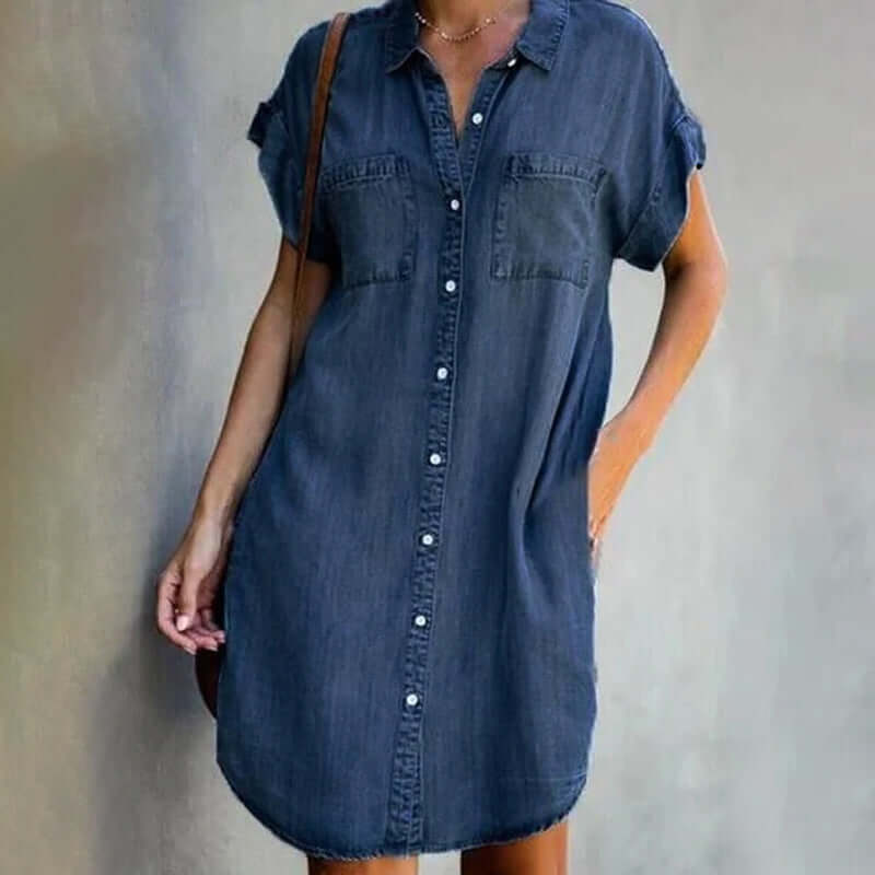 Aline | Denim Blousejurk Korte Mouw Donkerblauw