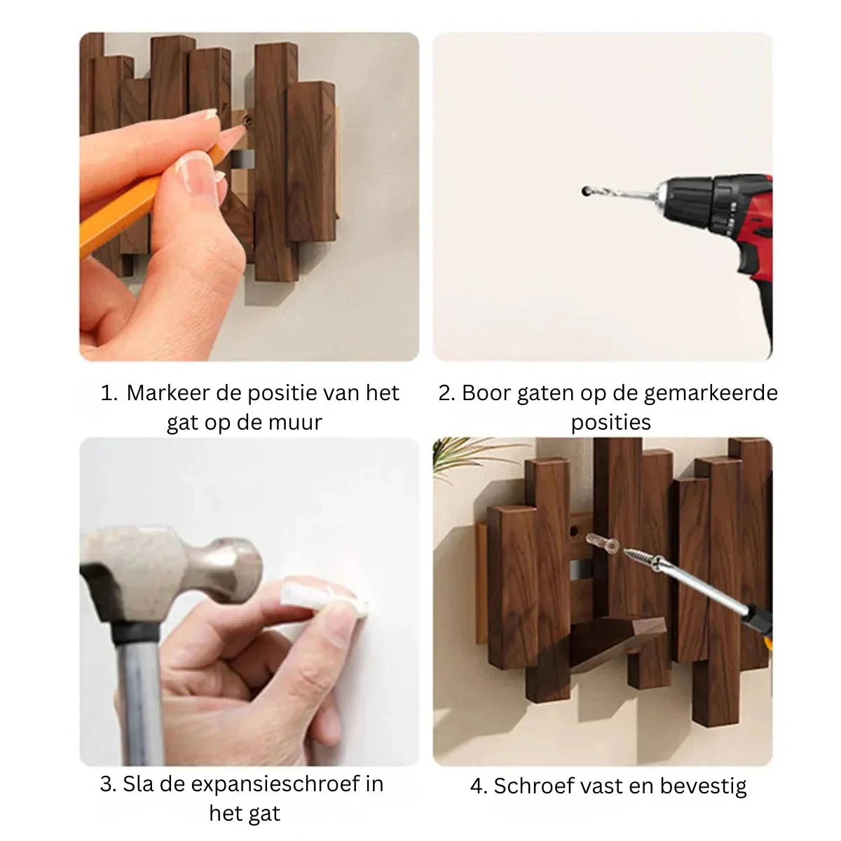 Walnoothout kapstok met 6 haken in minimalistische entree