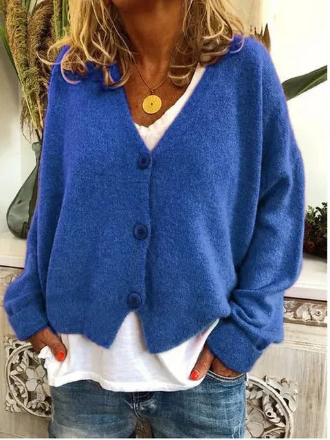 Achterkant van het gebreide Dames Cardigan Vest met lange mouwen