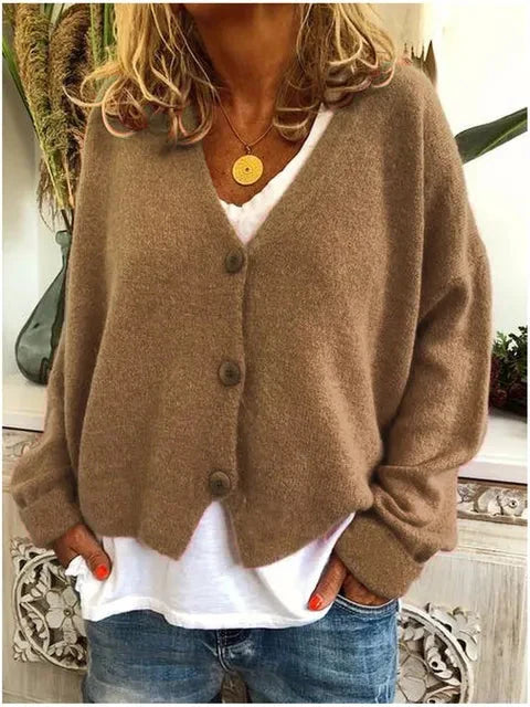 Volledig beeld van het Dames Cardigan Vest met V-hals in relaxed pasvorm