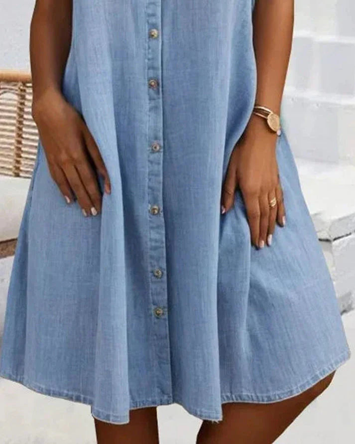 Anna | Dames Denim Blousejurk met Knoopsluiting