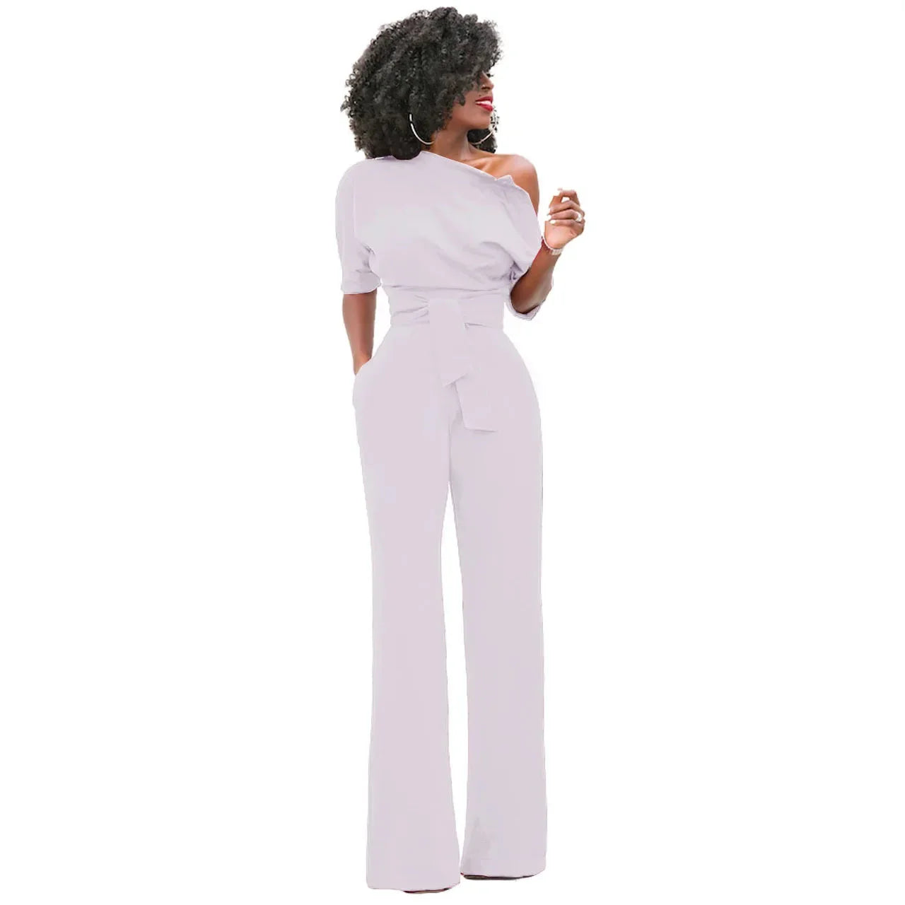Anouk | Jumpsuit met Open Schouder en Strikband Lila