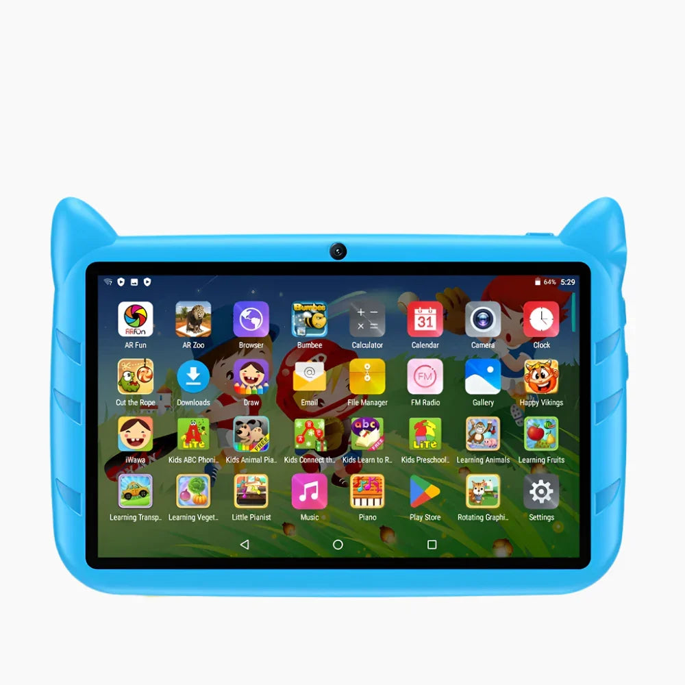 Kindertablet 7 inch met 4000 mAh batterij, 5G WiFi en kleurrijke app-iconen op scherm