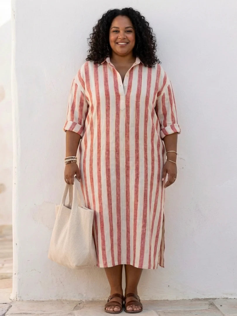 Volledige lengte van gestreepte shirtjurk met relaxed silhouet en midi lengte