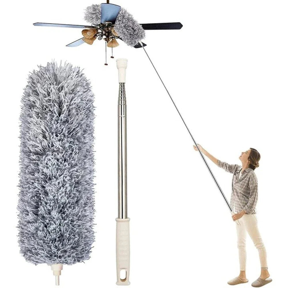 Telescopische Plumeau - 2.8 meter bereik en goed wasbaar met uitschuifbare steel en zachte grijze plumeaukop voor hoge oppervlakken