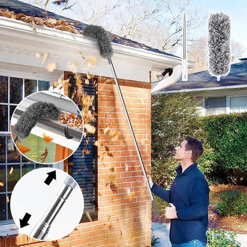 Uitschuifbare plumeau met telescopische steel tot 2.8 meter voor het reinigen van plafondventilatoren en hoge hoeken