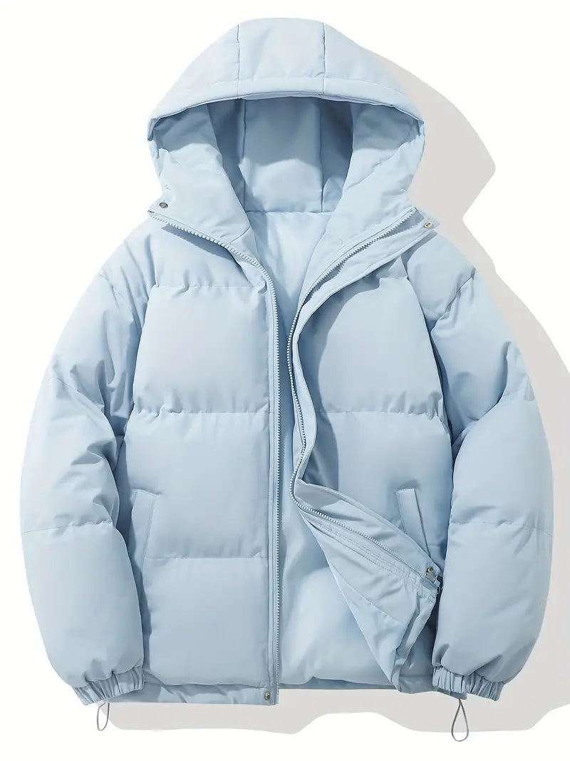 Volledige weergave van roze dames puffer jas met alle details zichtbaar