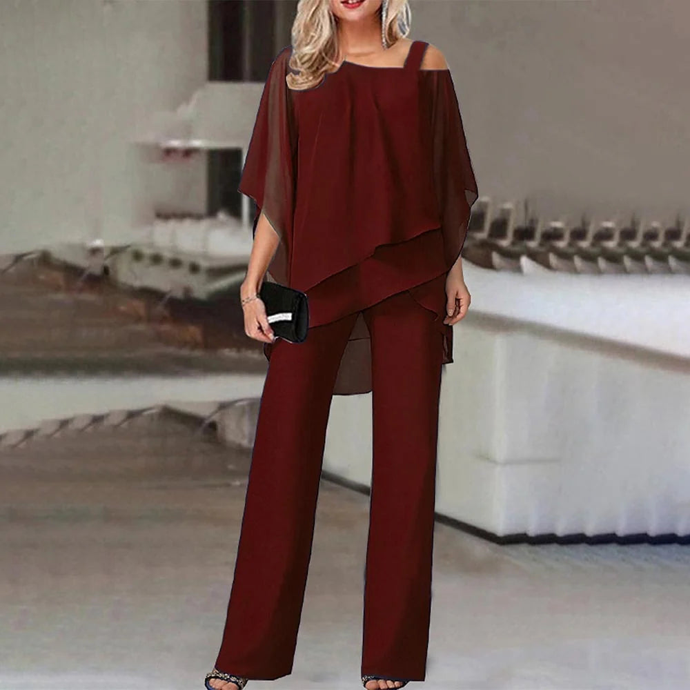 Eva | Dames Jumpsuit Set Off-Shoulder Overlay Top Bordeauxrood
