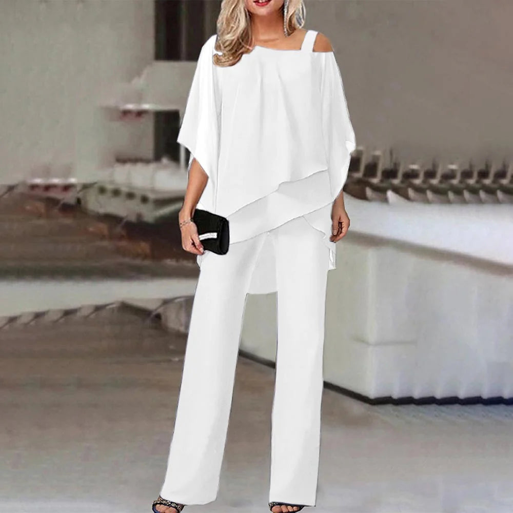 Eva | Dames Jumpsuit Set Off-Shoulder Overlay Top Wit