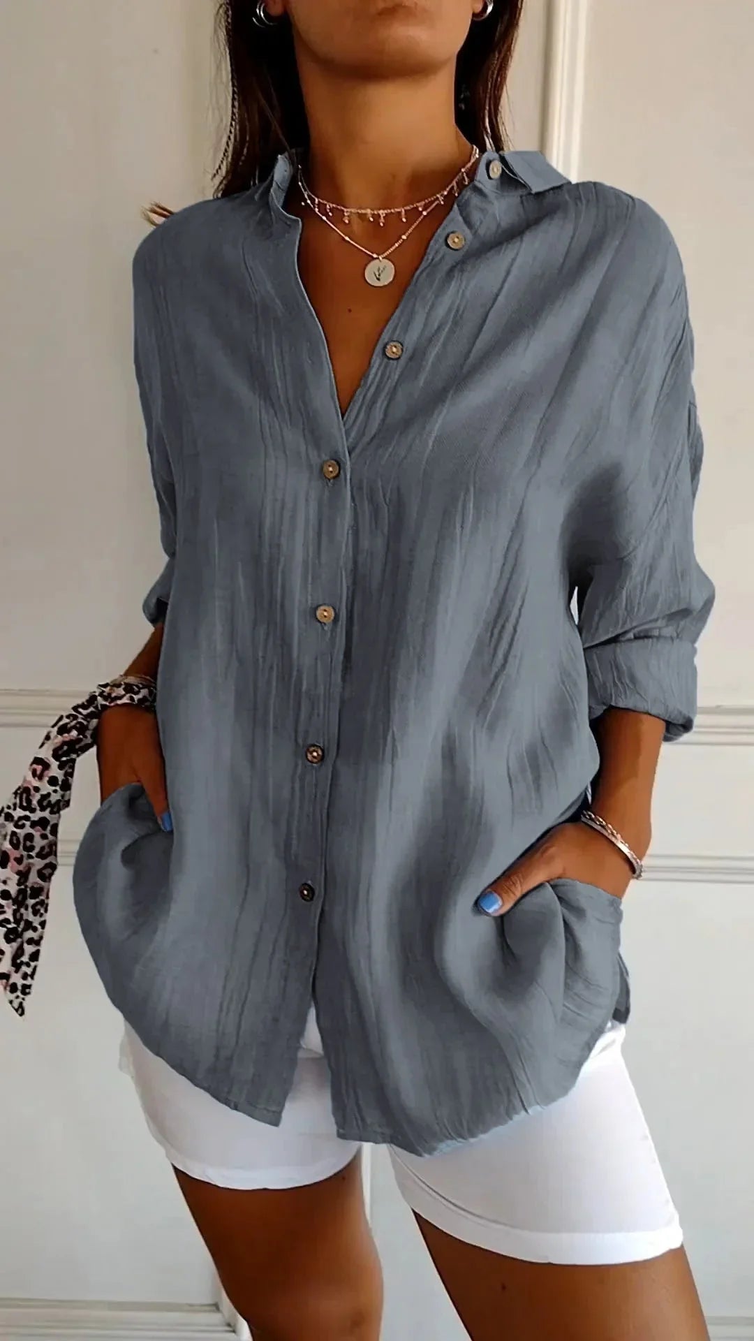 Eva | Dames Oversized Blouse Lange Mouwen Grijs