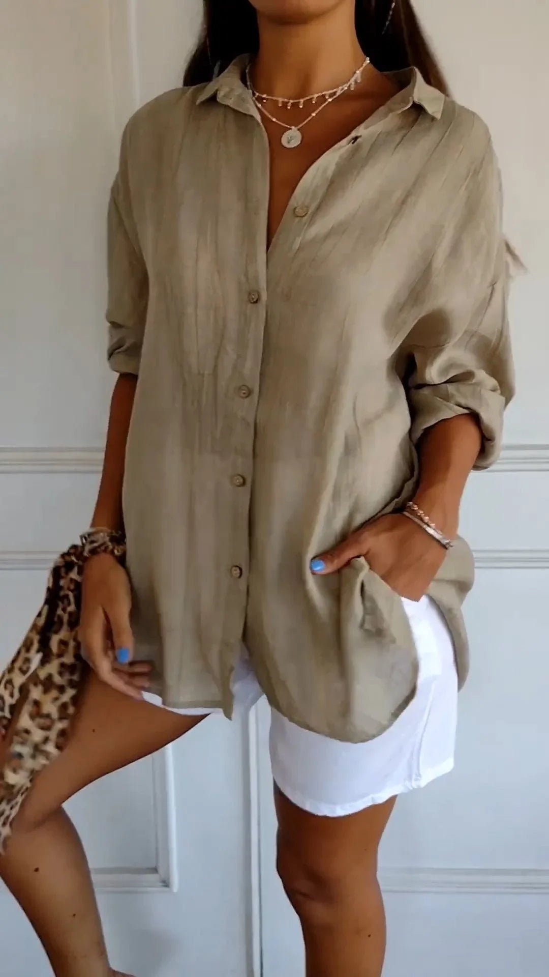 Eva | Dames Oversized Blouse Lange Mouwen Bruin