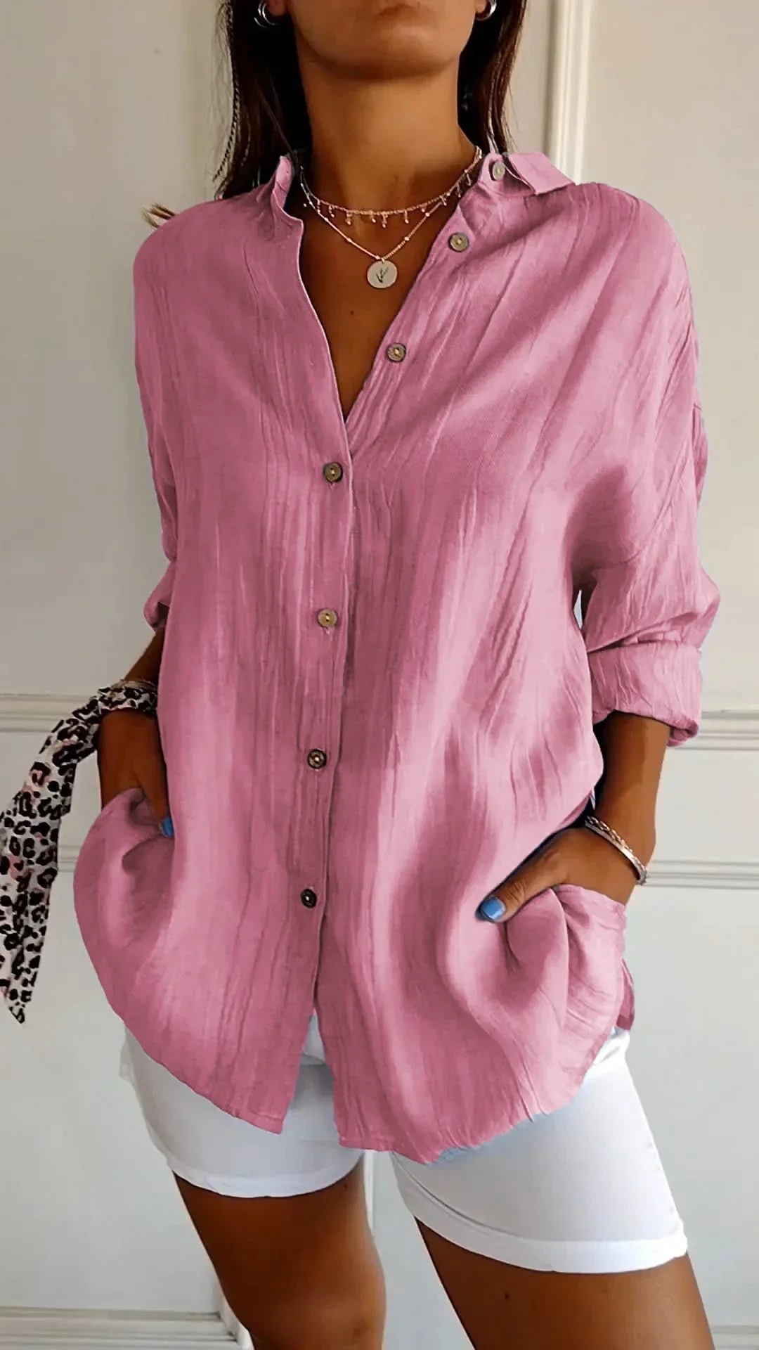 Eva | Dames Oversized Blouse Lange Mouwen Roze