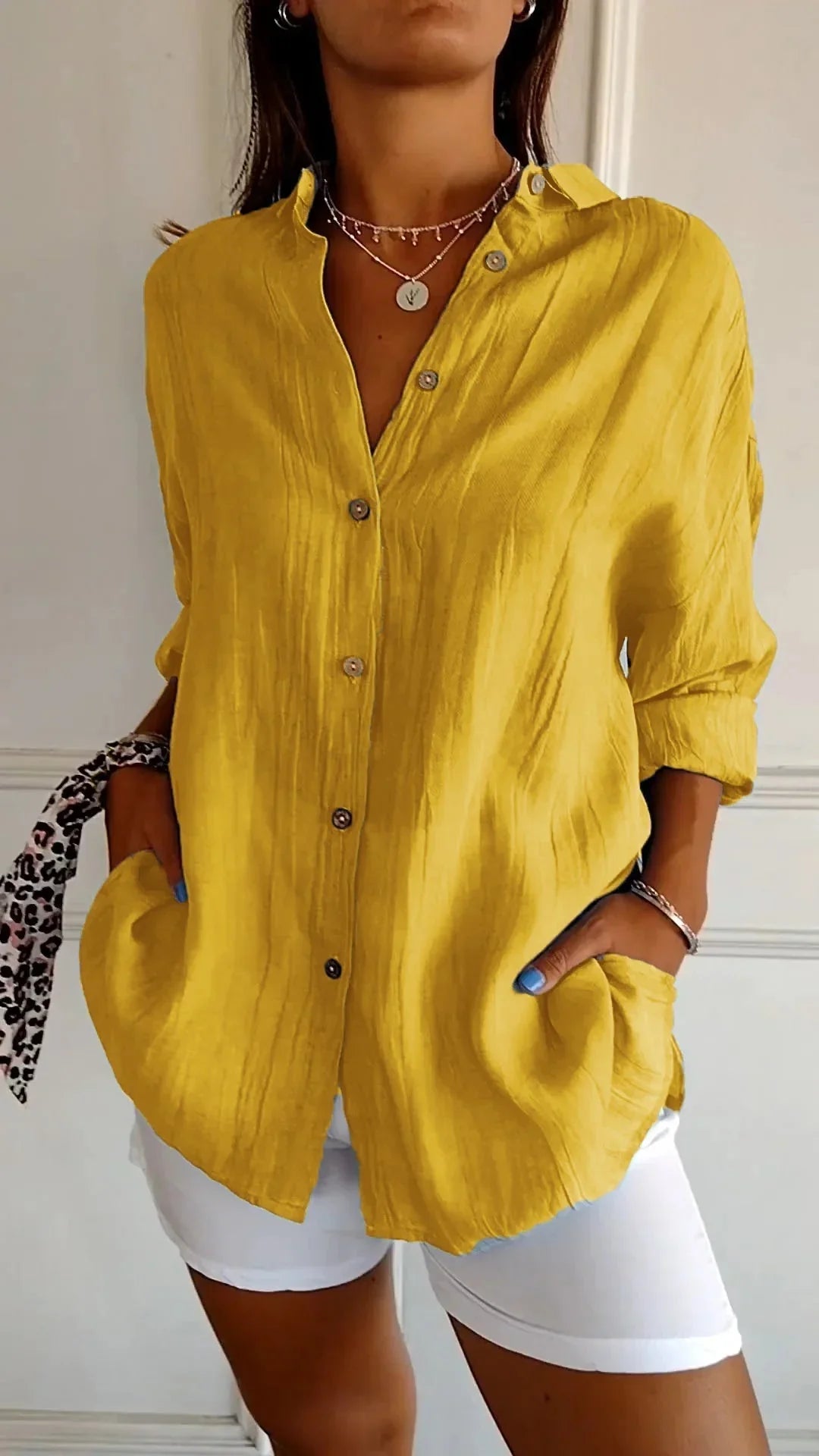 Eva | Dames Oversized Blouse Lange Mouwen Geel