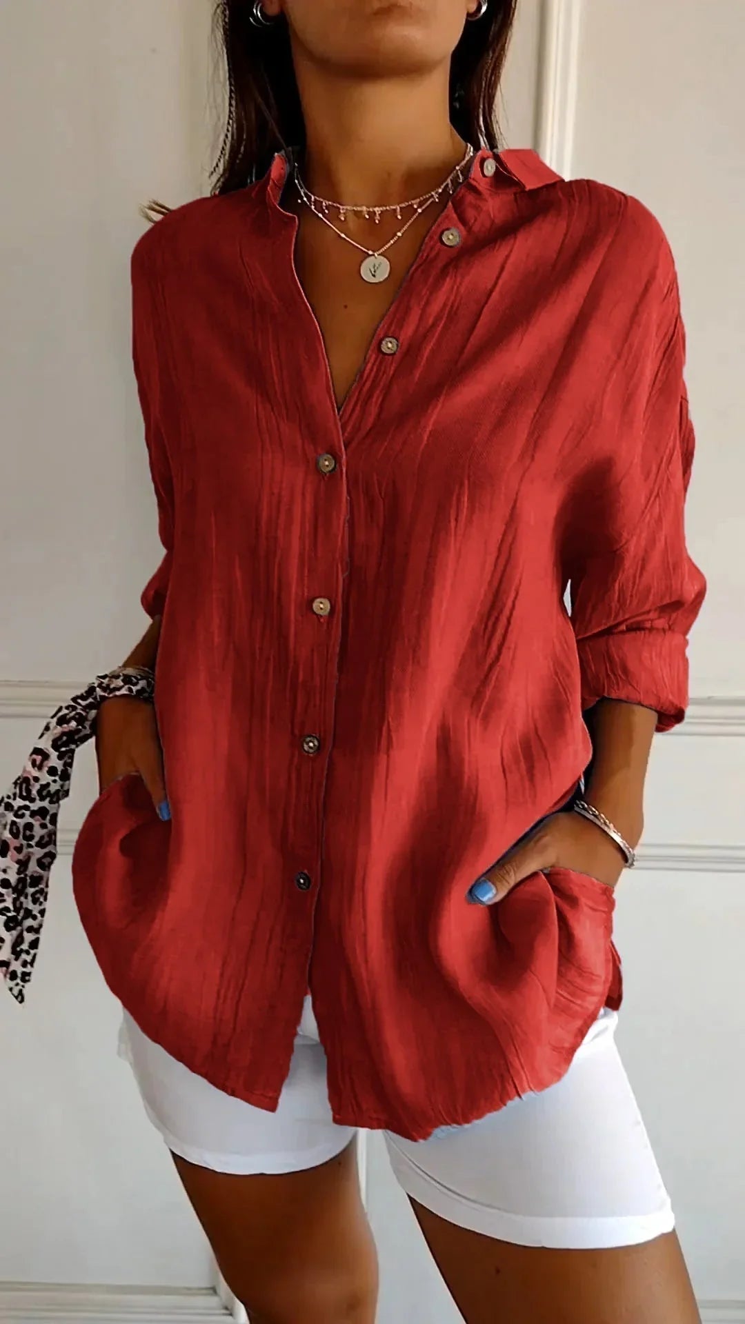 Eva | Dames Oversized Blouse Lange Mouwen Rood