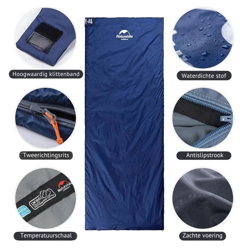 Compacte slaapzak outdoor camping met isolerende vulling, geschikt voor koelere nachten tijdens outdoor avonturen