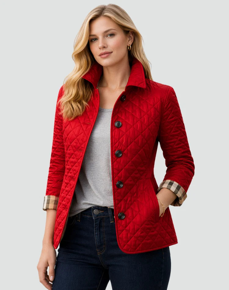 Tussenseizoenjas dames met gewatteerd patroon en knoopsluiting, regular fit model