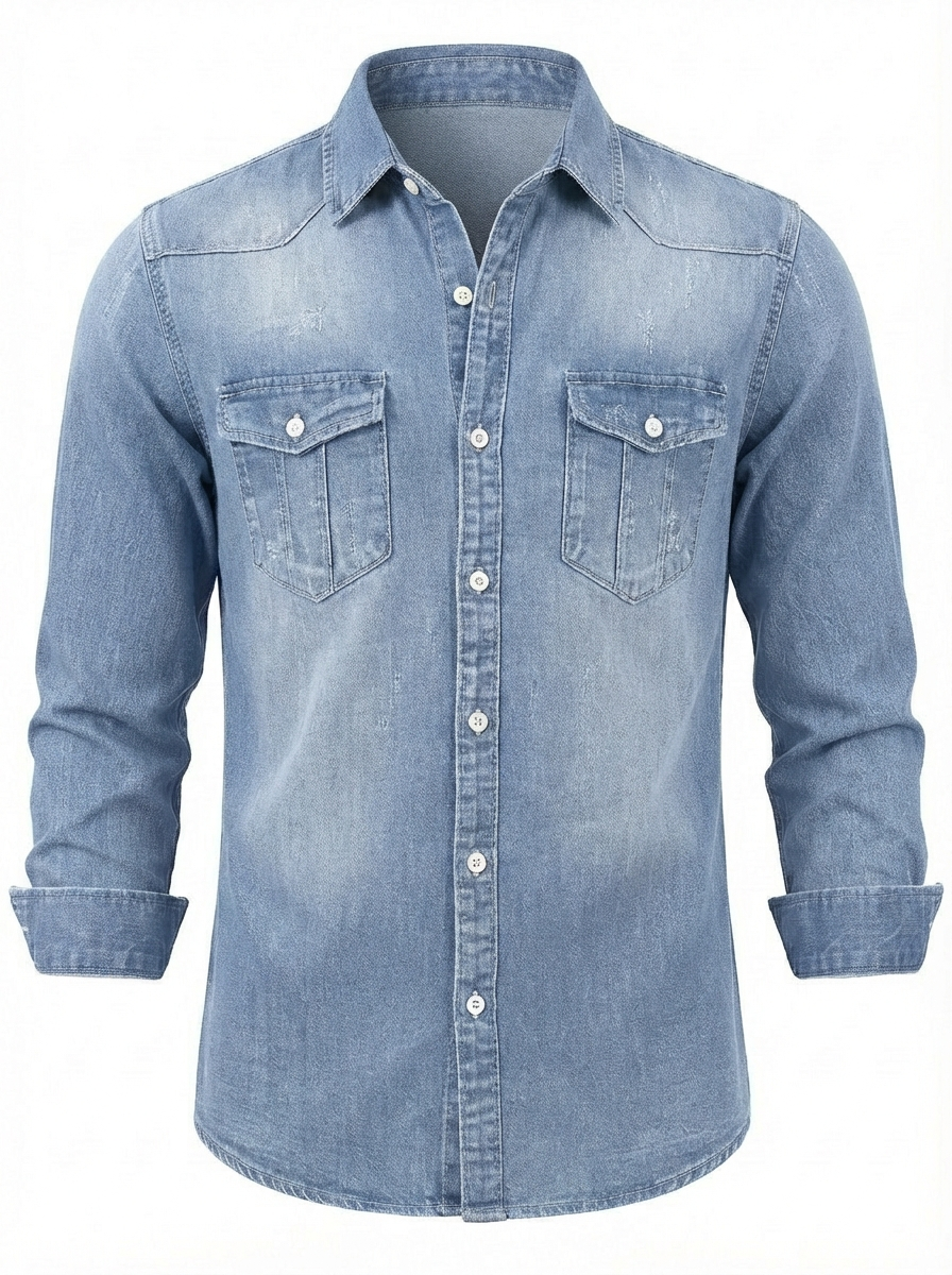 Dento | Denim Overhemd Heren Slim Fit Met Drukknoopsluiting