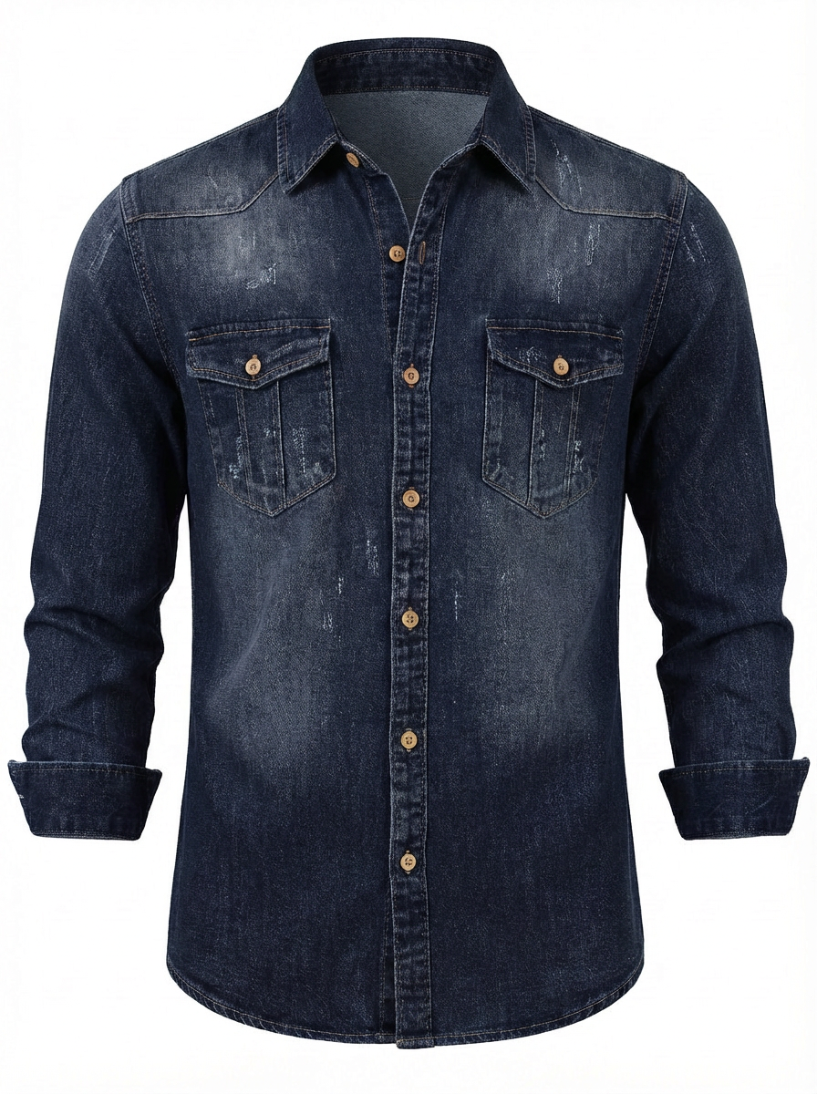 Dento | Denim Overhemd Heren Slim Fit Met Drukknoopsluiting