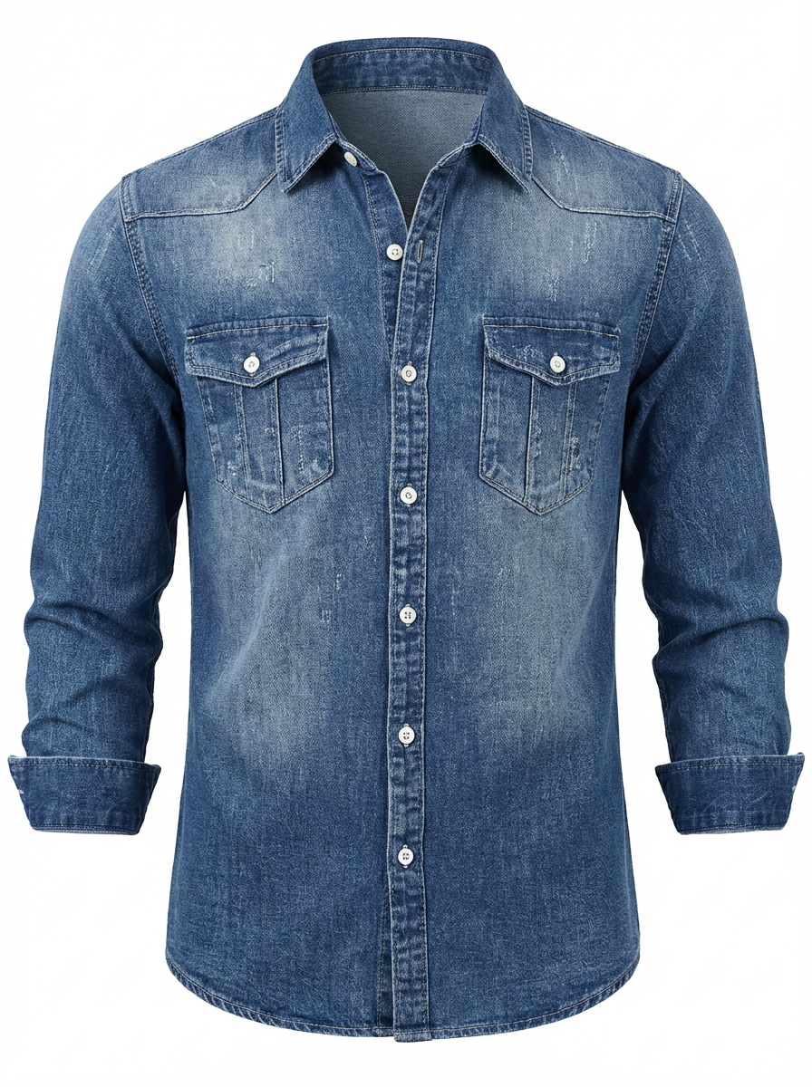 Dento | Denim Overhemd Heren Slim Fit Met Drukknoopsluiting