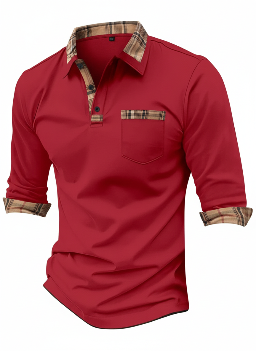 Paxon | Heren Zomer Poloshirt Lange Mouw Met Ruitdetail