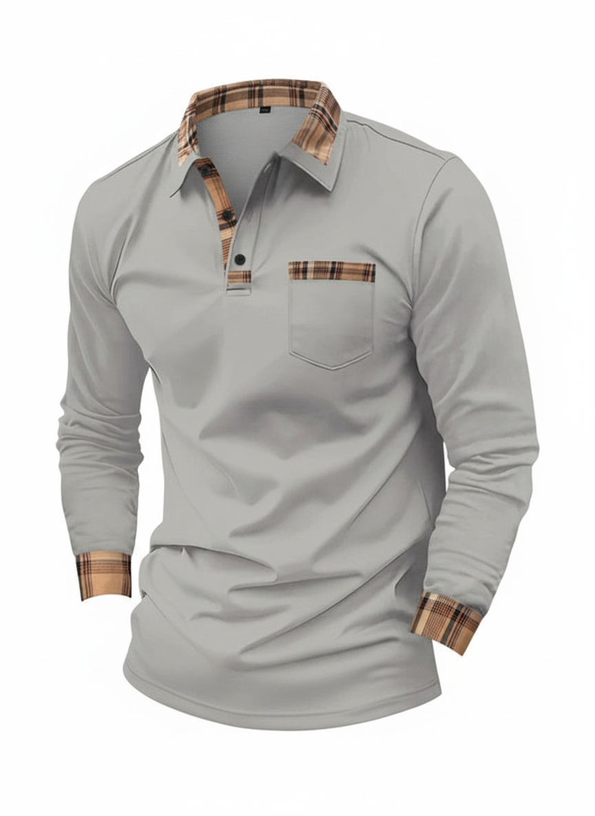 Paxon | Heren Zomer Poloshirt Lange Mouw Met Ruitdetail