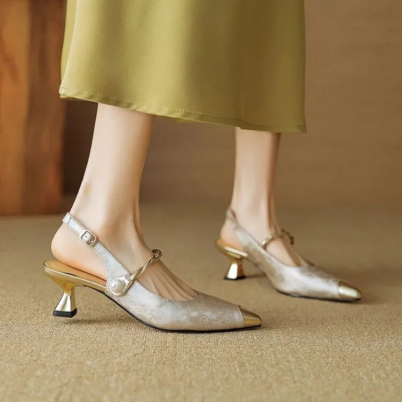 Hanne | Dames Slingback Pumps met Enkelbandje Beige