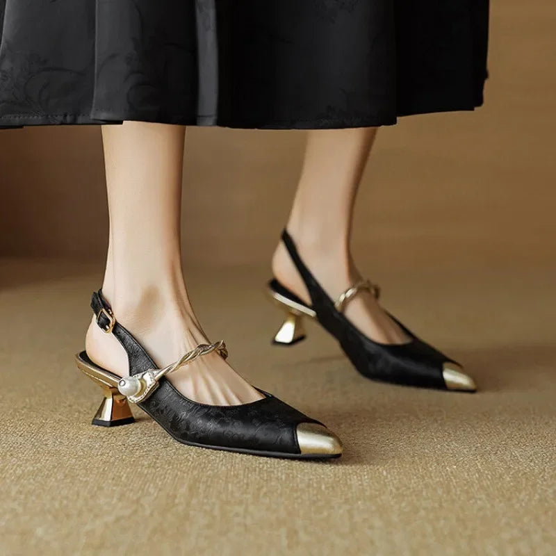 Hanne | Dames Slingback Pumps met Enkelbandje Zwart