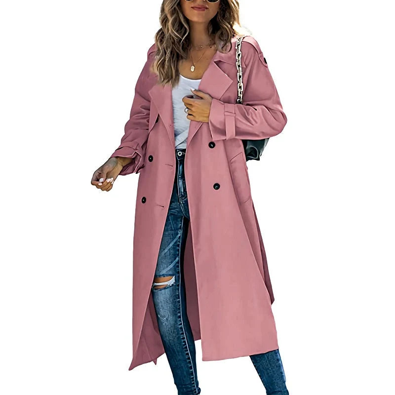 Klassieke trenchcoat voor dames met brede revers en zijzakken in relaxed pasvorm