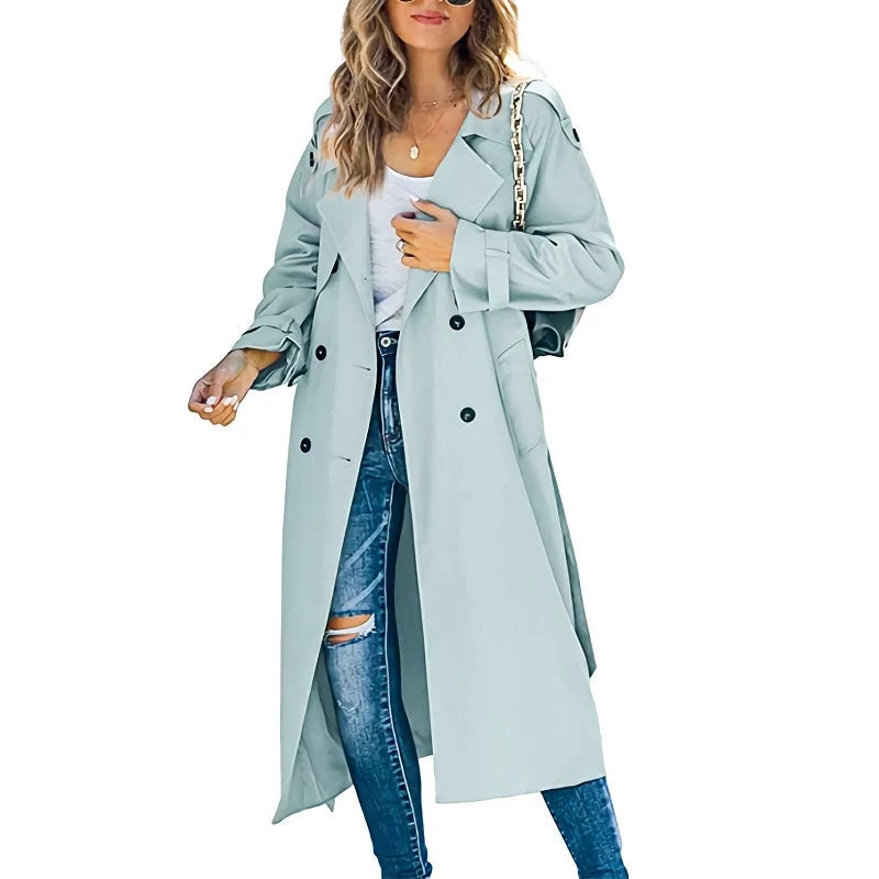 Veelzijdige lange trenchcoat voor dames met klassiek silhouet en ceintuur detail