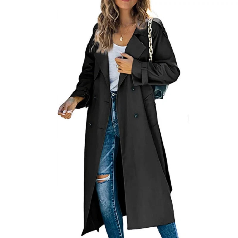 Relaxed fit trenchcoat voor dames met revers en functionele zijzakken
