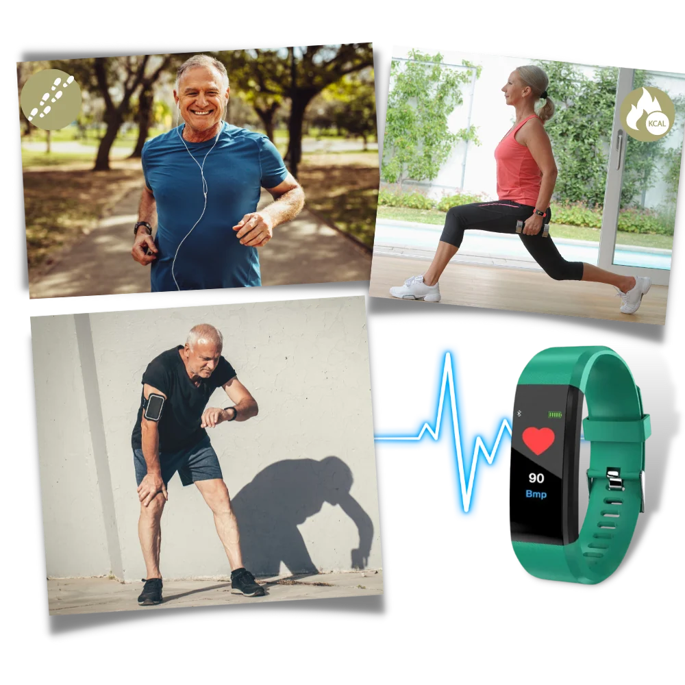 Zijaanzicht van slanke fitness tracker behuizing met kleurendisplay en siliconen polsband