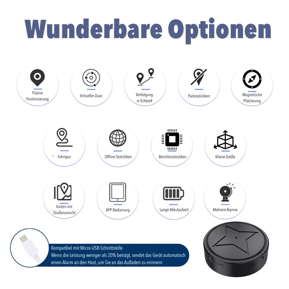 Zwarte ronde GPS tracker met magnetische bevestiging voor eenvoudige installatie op metalen oppervlakken