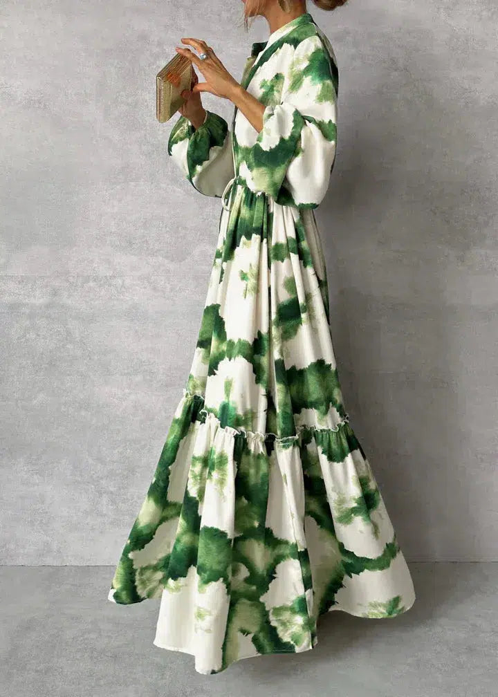 Bohemian maxi jurk met volant zoom en lange mouwen, verkrijgbaar in maat XS tot XL