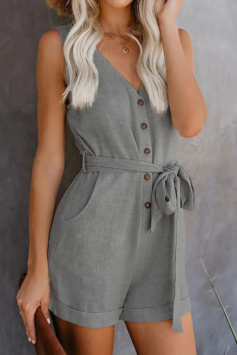 Imke | Dames Korte Jumpsuit met V-Hals Grijs