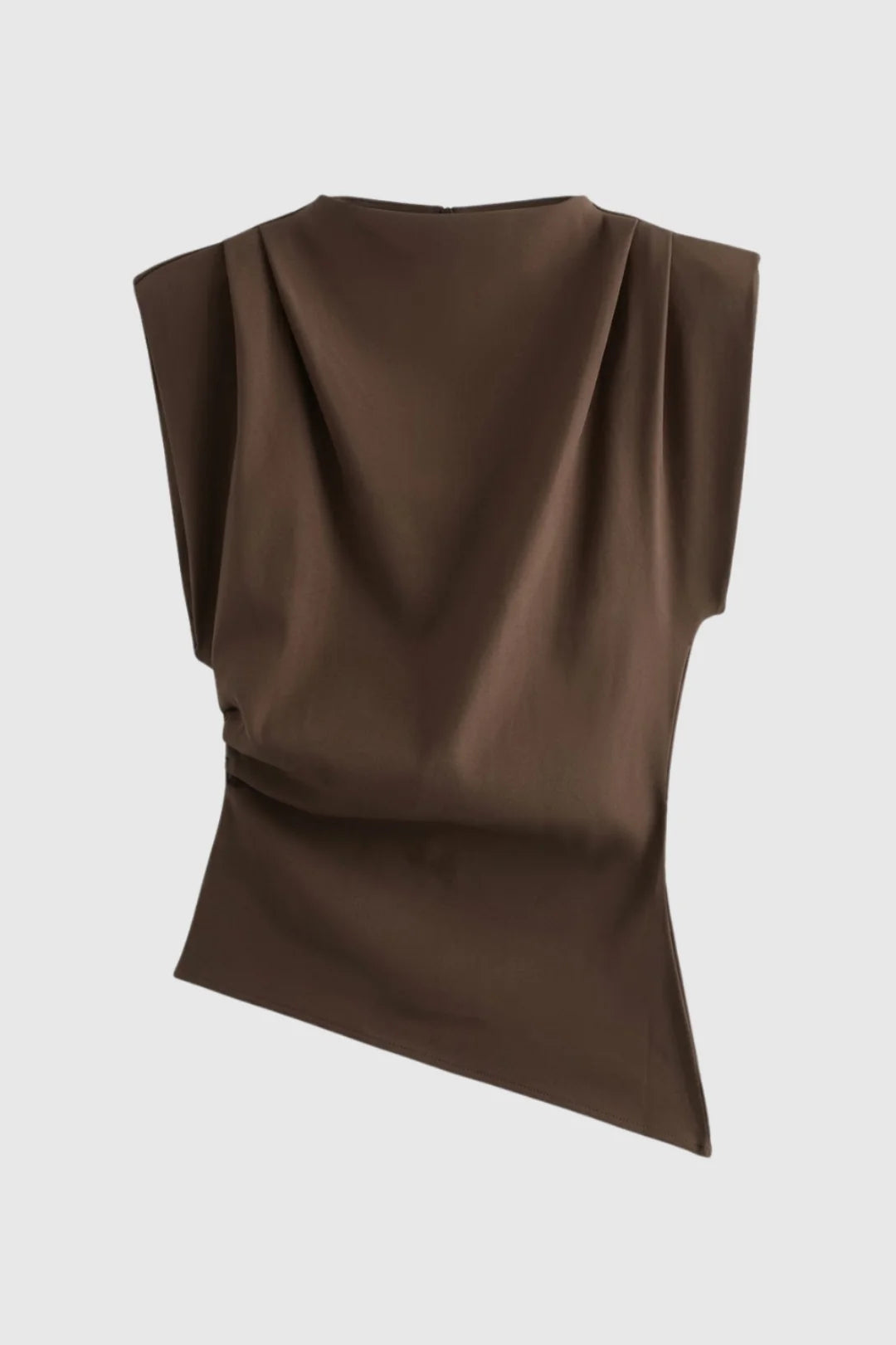 Bordeauxrode dames top met rits aan de achterzijde close-up detail
