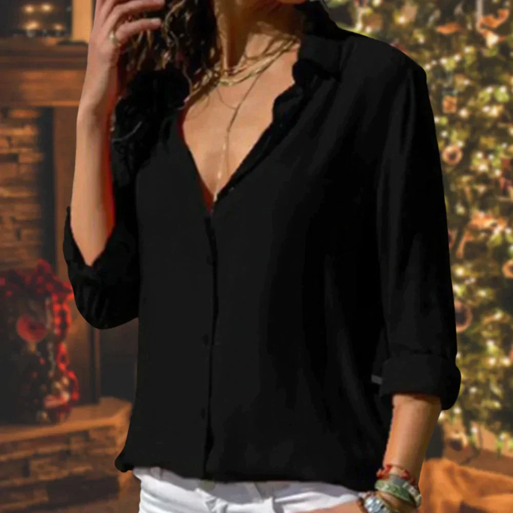 Jasmijn | Dames Satijnen Blouse Zwart