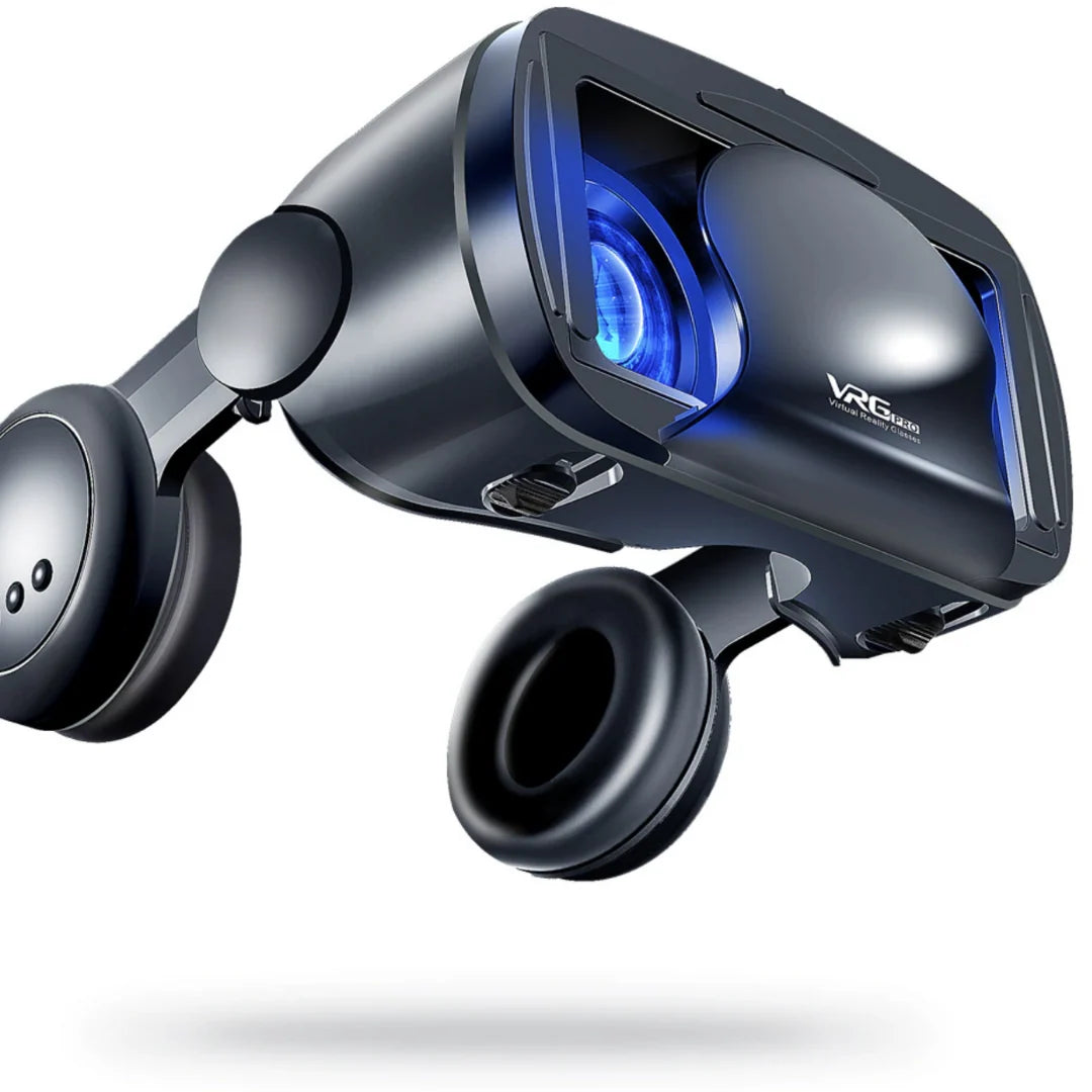 Zijaanzicht van Reality PRO+ VR Bril met blauw gelaagde lenzen en ergonomisch design