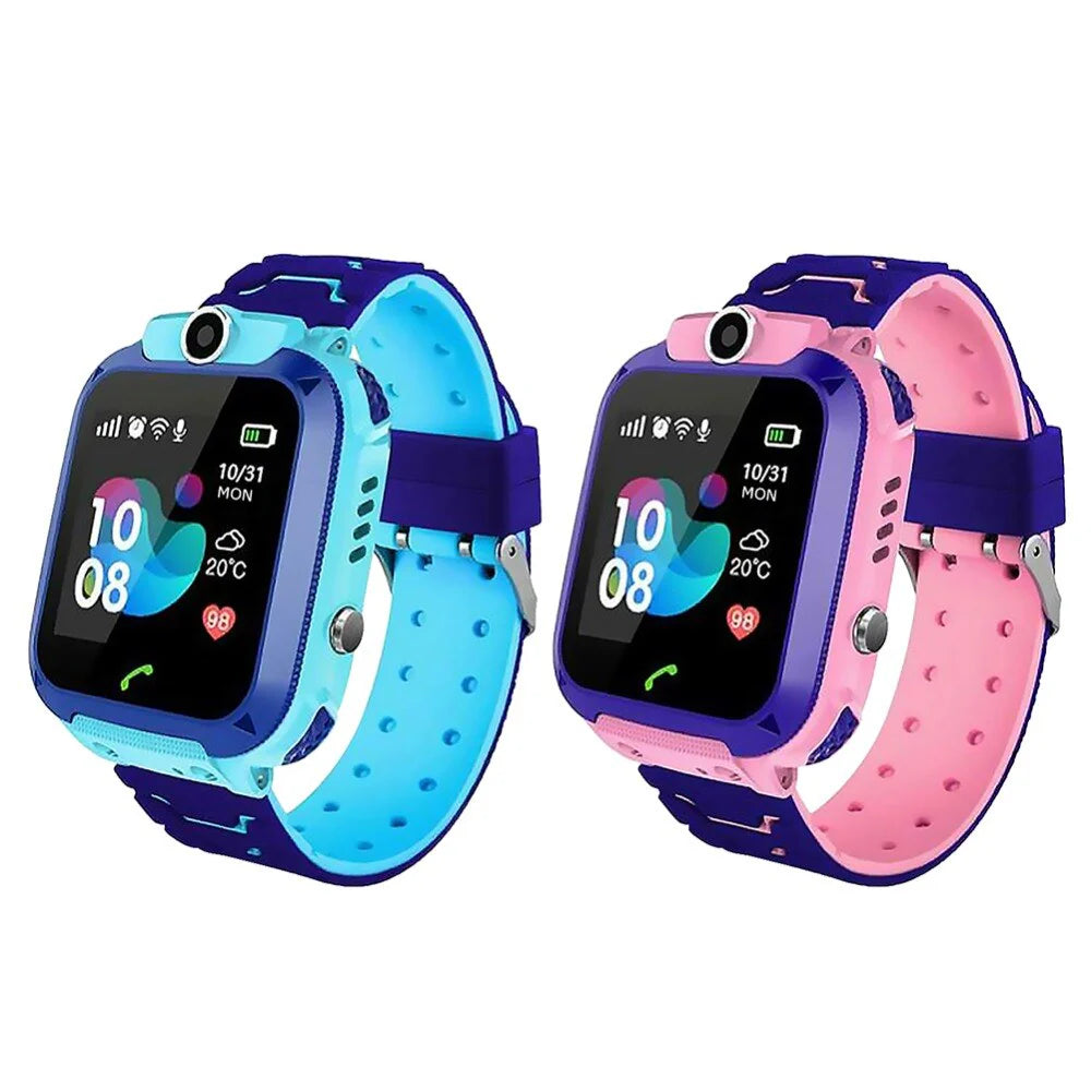Kinder smartwatch met GPS en camera in blauw en roze met kleurenscherm en siliconen band
