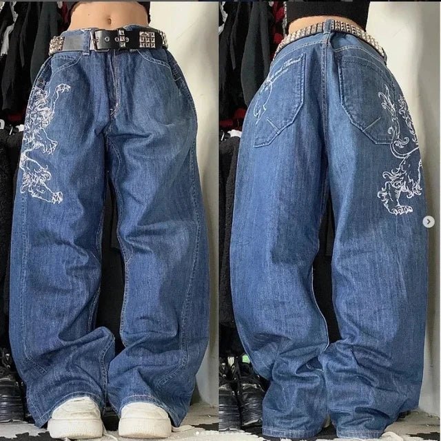 Achterkant van baggy jeans met middelhoge taille en relaxed fit silhouet