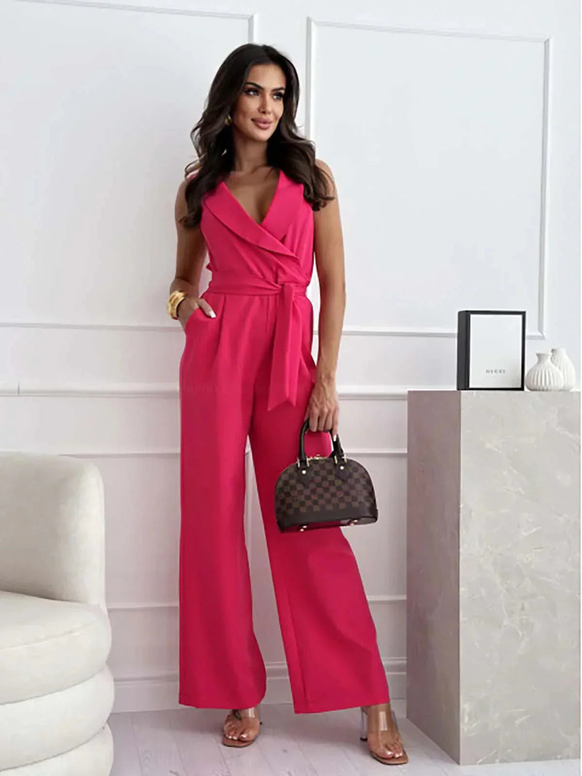 Lieke | Dames Jumpsuit Mouwloos V-hals Wijde Pijpen