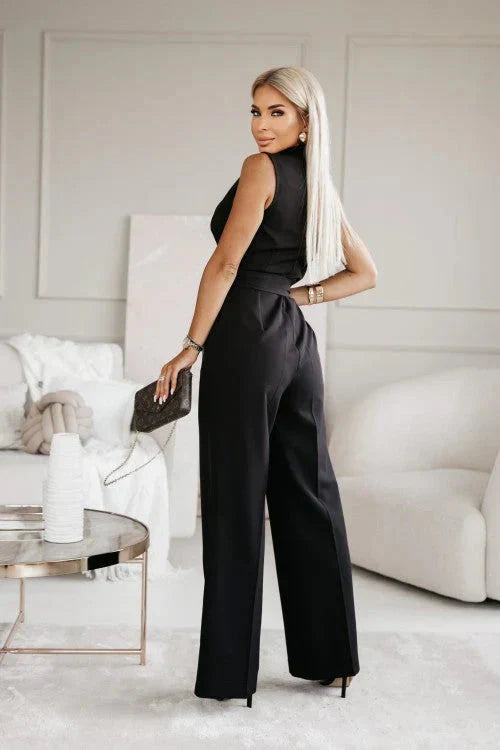 Lieke | Dames Jumpsuit Mouwloos V-hals Wijde Pijpen