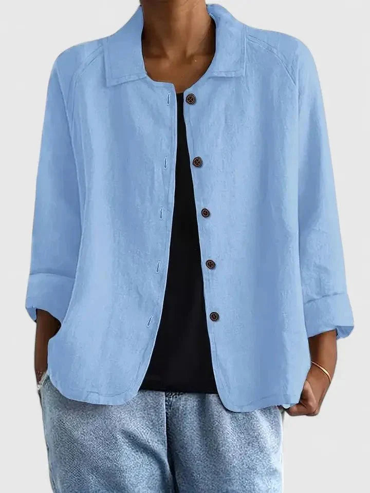 Lieke | Dames Katoenen Lichtgewicht Knoop Blazer Lichtblauw