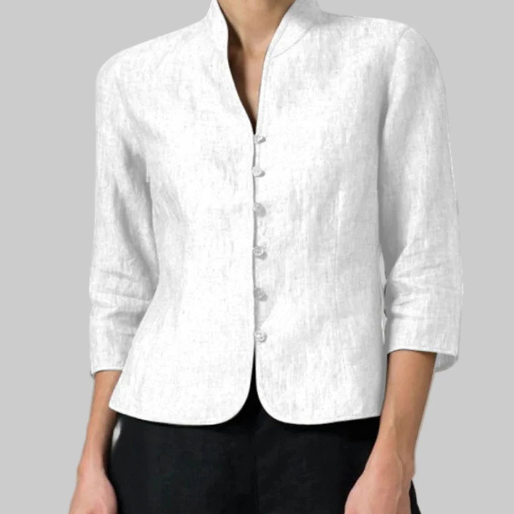 Dames blouse met opstaande kraag en knoopsluiting, tijdloos model voor nette dagelijkse outfits