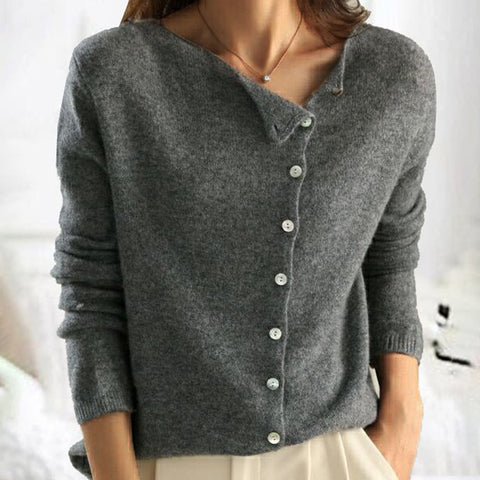 Dames Cardigan Trui met Elegante Knopen en Comfortabele Pasvorm in grijs met knoopsluiting en relaxed fit