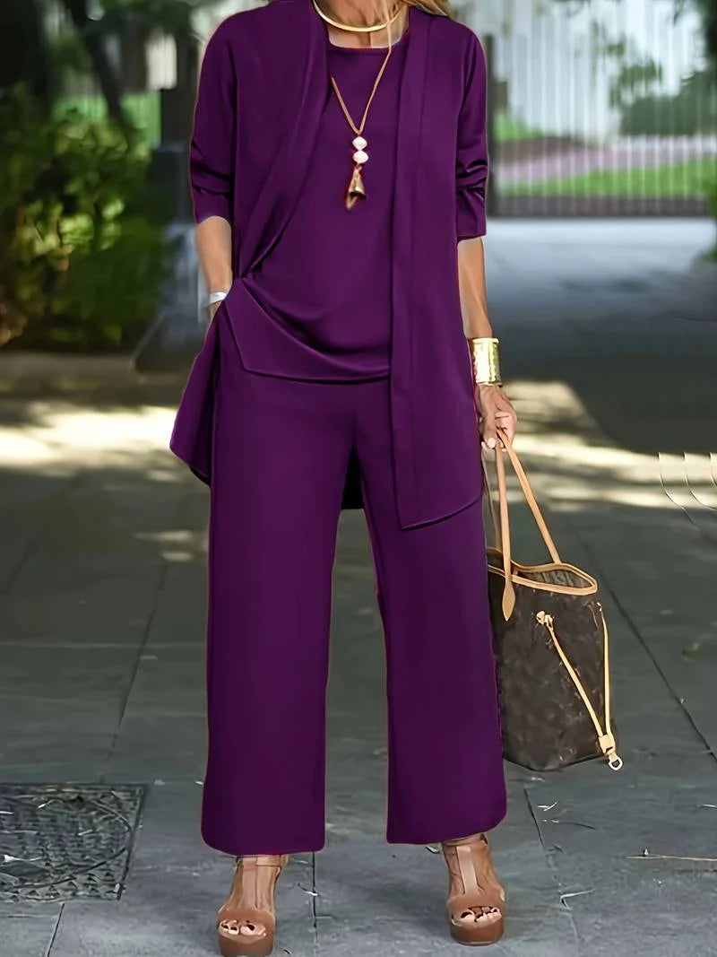 Dames broekpak outfit met lang vest en gecoördineerde broek voor casual chic