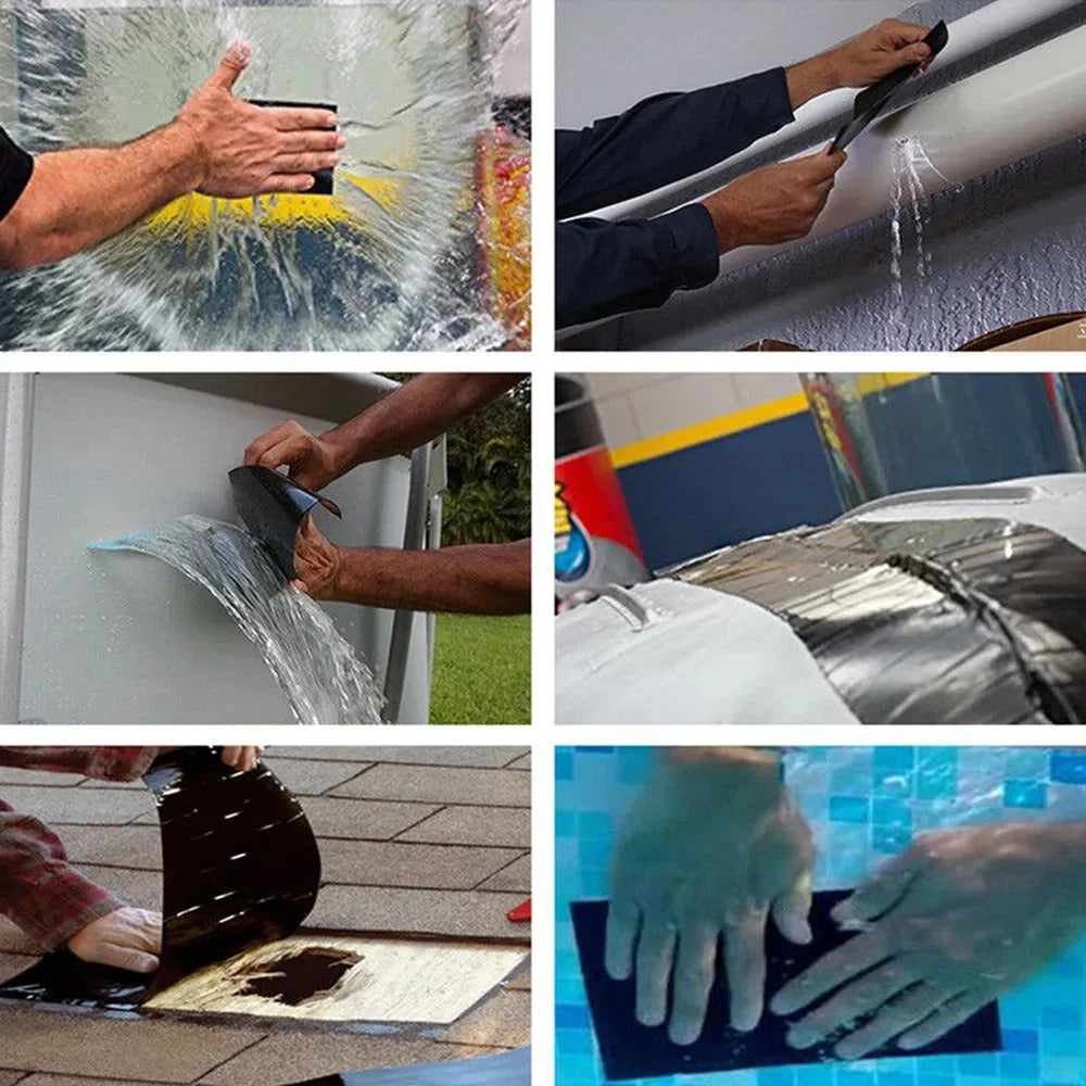 Waterdichte tape wordt aangebracht op een pijp om scheuren en lekken te herstellen