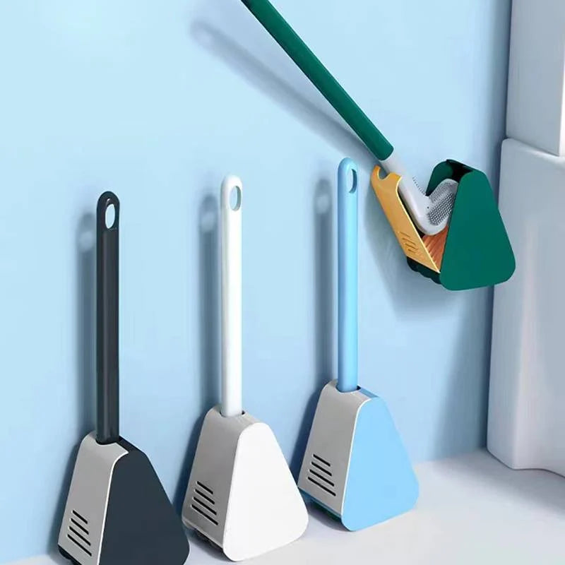 Witte toiletborstel met houder en dubbelzijdige tape voor eenvoudige montage zonder boren